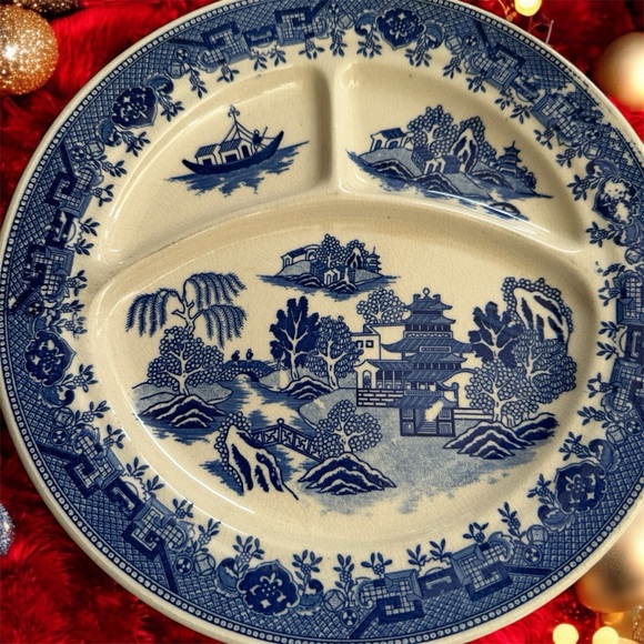 Blue Willow white blue serving dish compartments made in Japan antique - Picture 1 of 5